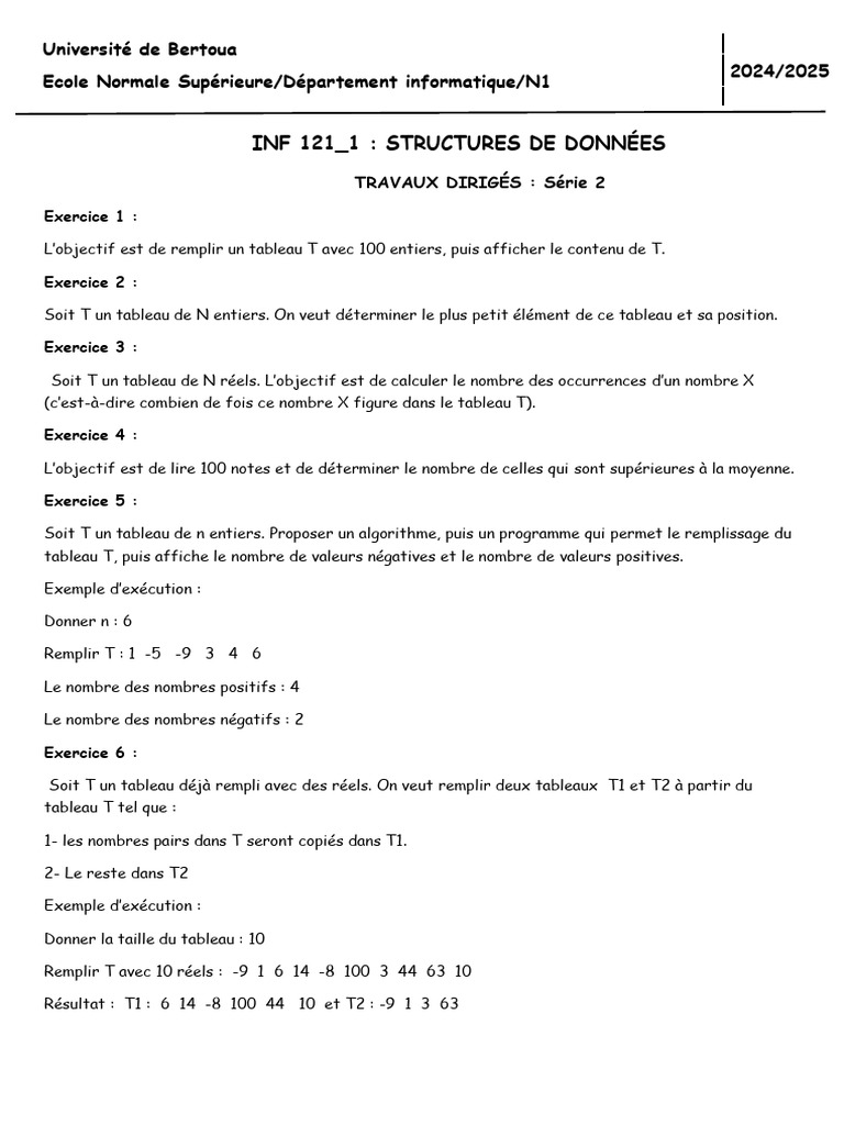 Exercices de programmation sur tableaux | PDF | Nombre réel | Matrice ...