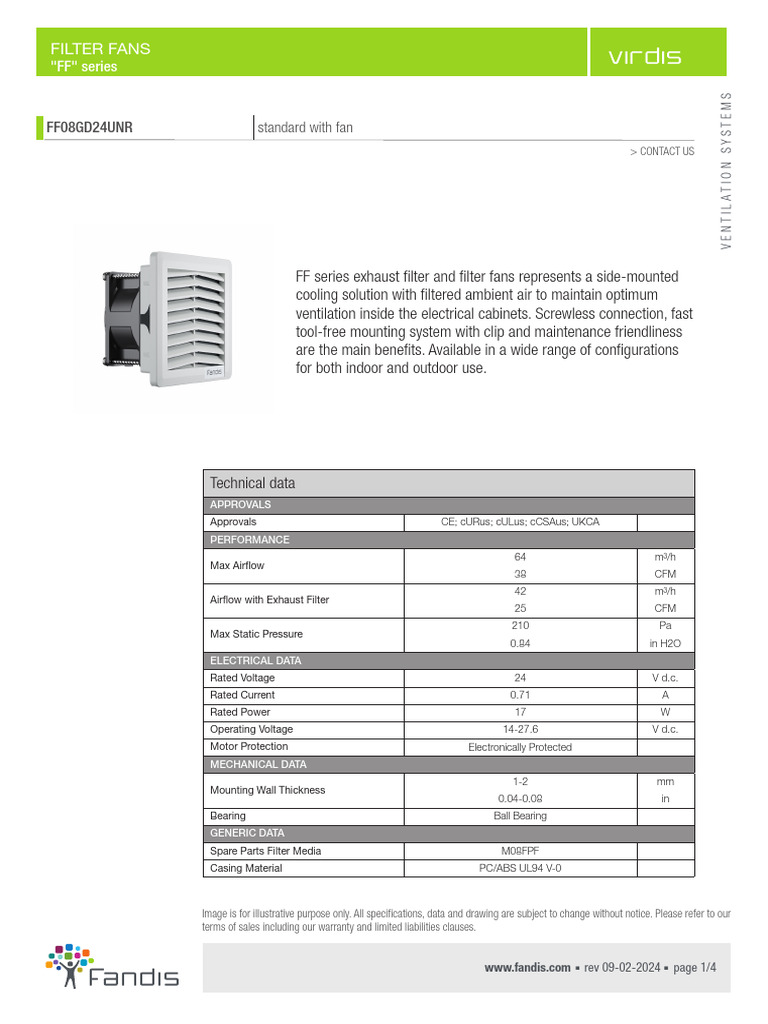 Filter Fan FF Series FF08GD24UNR | PDF | Ventilation (Architecture ...