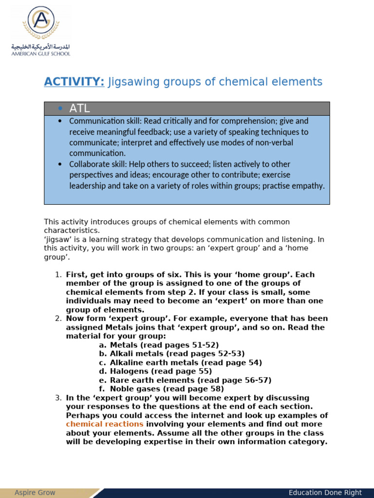 Grade 9 Science Activity Page 50 Criterion A | PDF | Expert | Chemical ...