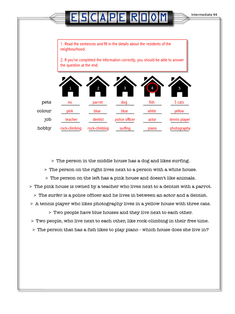 Neighborhood Puzzle: Pets and Hobbies | PDF