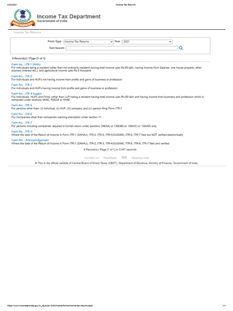 Income Tax Return Forms 2021 Guide | PDF
