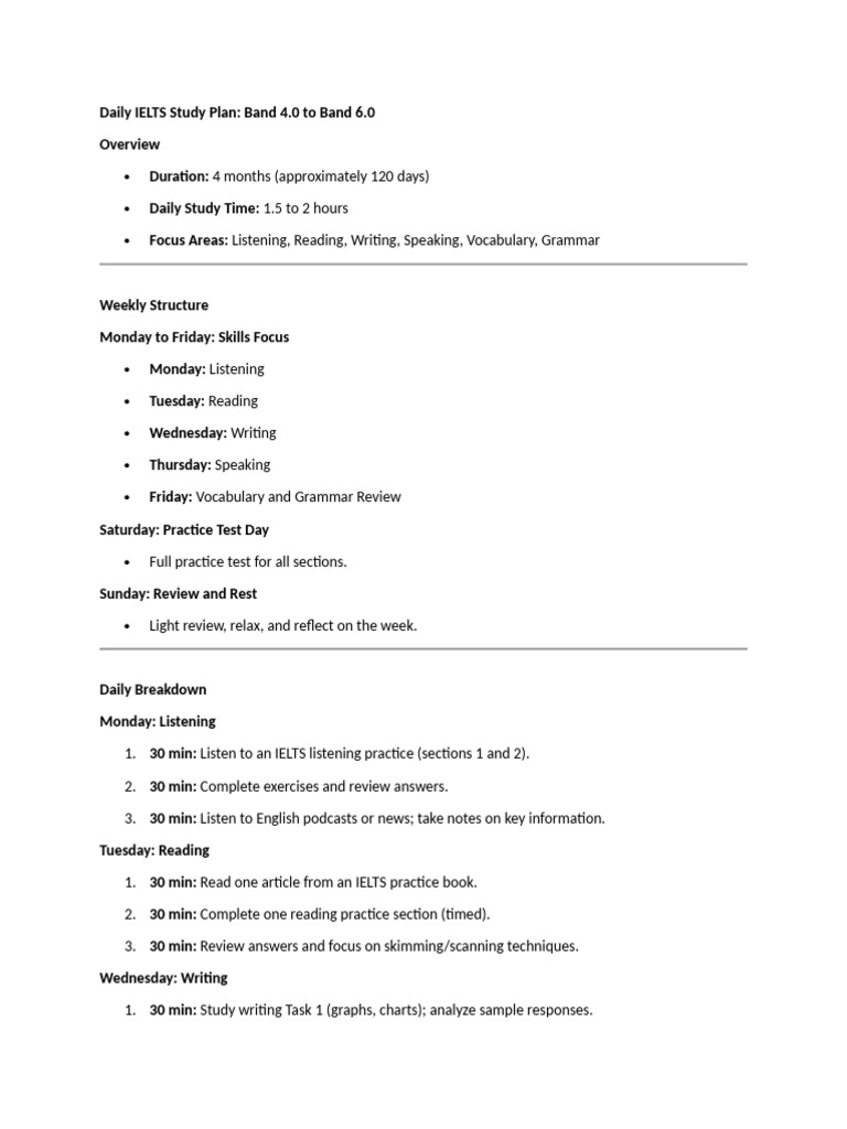 Daily Ielts Study Plan Pdf International English Language Testing