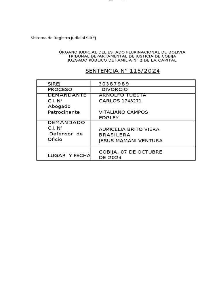 SENTENCIA DE DIVORCIO | PDF | Divorcio | Instituciones sociales