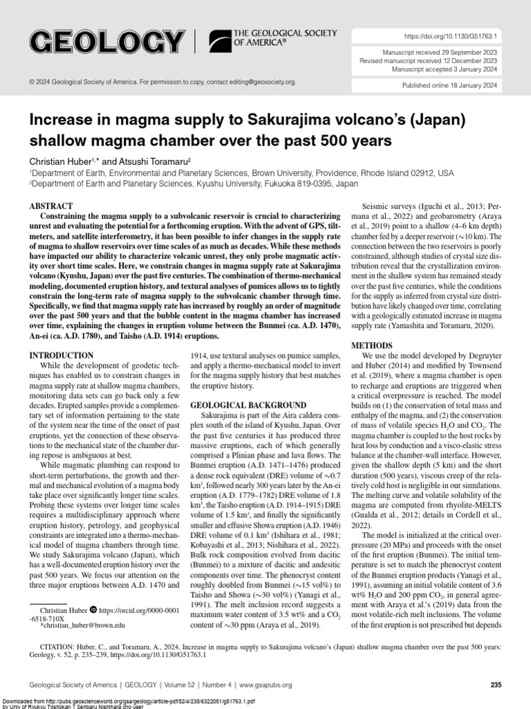 Magma Supply Increase at Sakurajima | PDF | Magma | Types Of Volcanic ...