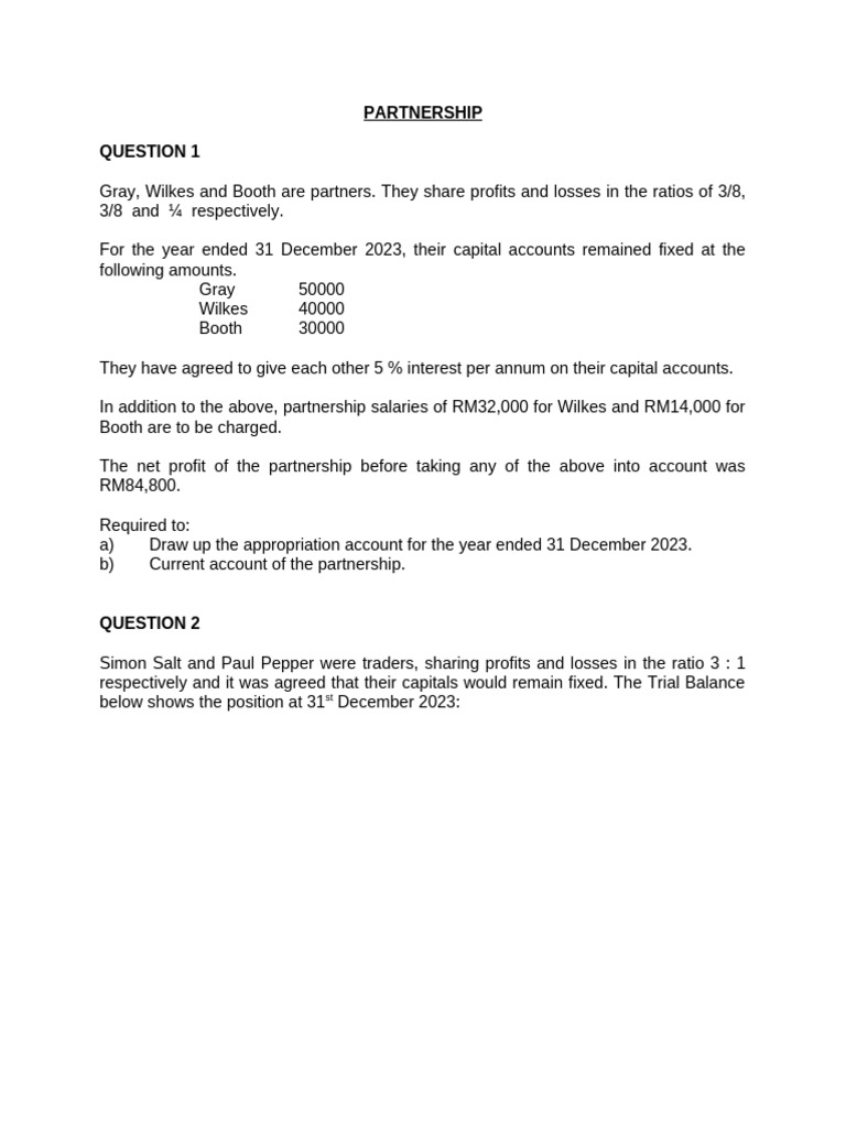 Exercise on Partnership | PDF | Income Statement | Debits And Credits
