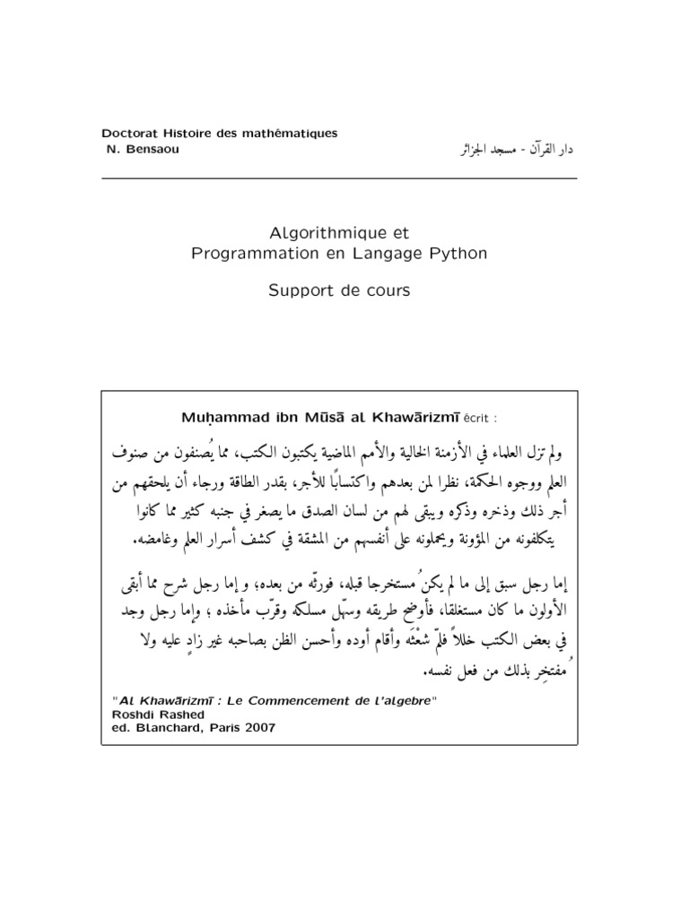 Introduction à l'algorithmique Python | PDF | Mathématiques | Algèbre