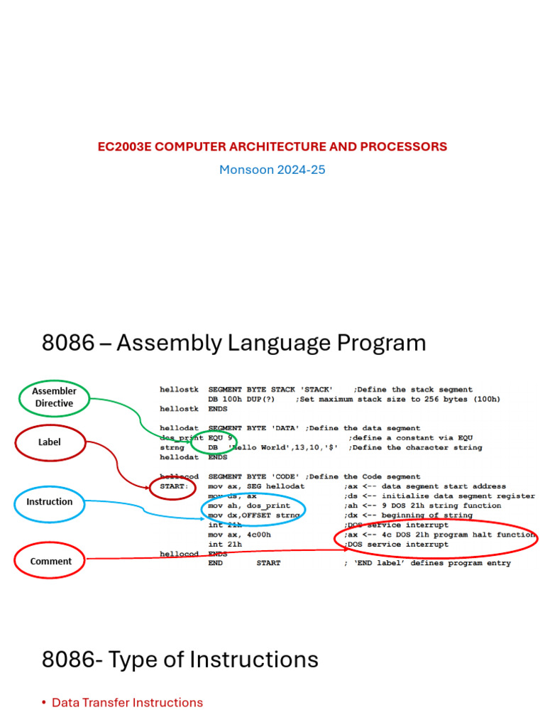 8086 Assembly Language Instructions Guide | PDF | Computer Architecture ...