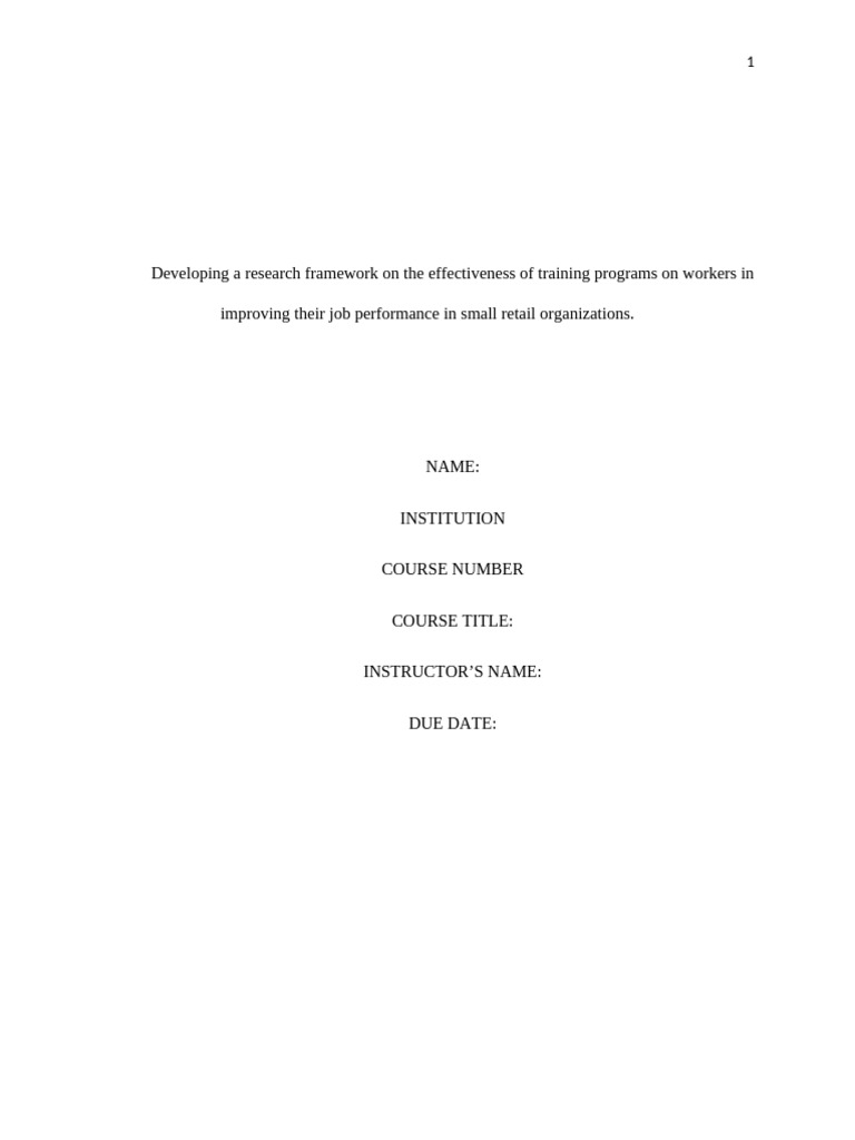 Developing A Research Framework On The Effectiveness of Training ...
