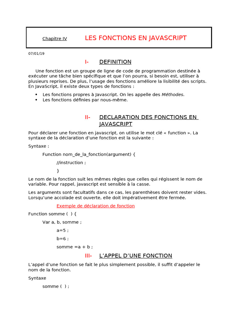 Fonctions en JavaScript : Guide Complet | PDF | JavaScript ...
