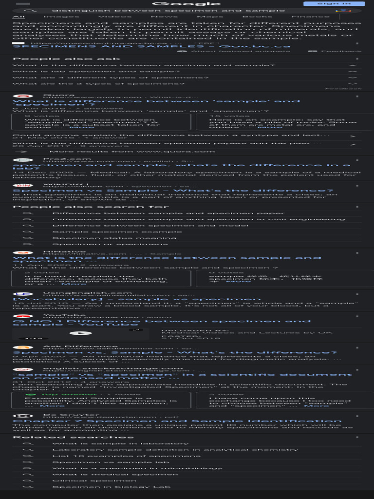 Distinguish Between Specimen and Sample - Google Search | PDF