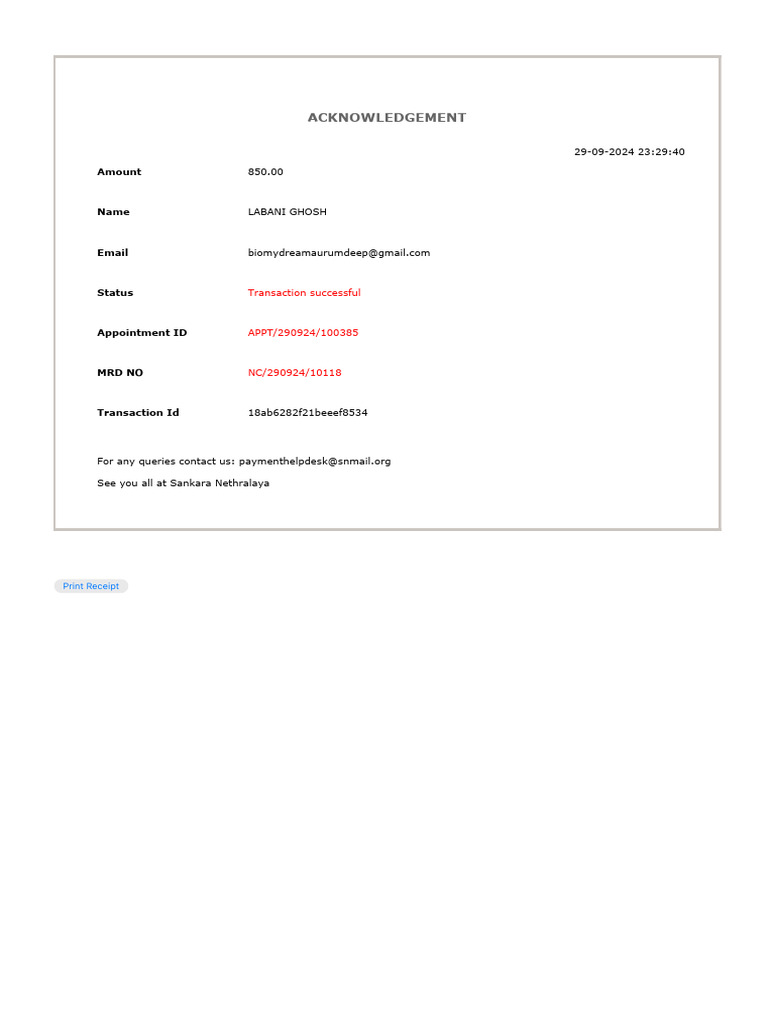 Transaction Acknowledgement Receipt | PDF