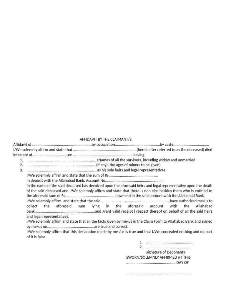 Affidavit for Bank Claim by Heirs | PDF | Affidavit | Inheritance