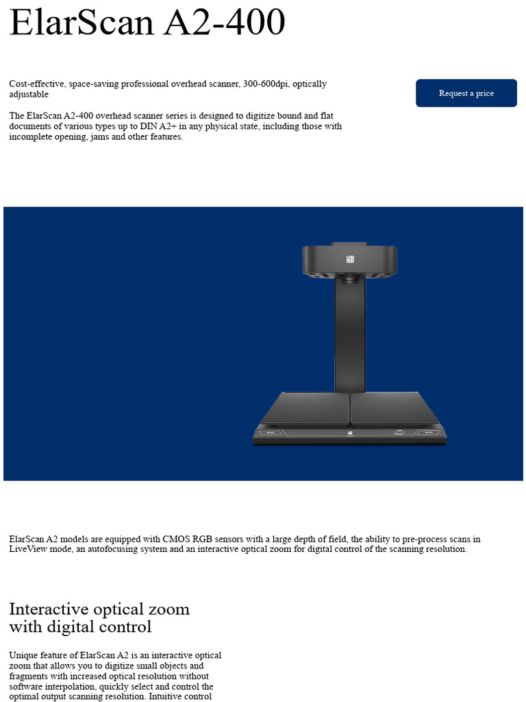 ElarScan A2-400: Advanced Overhead Scanner | PDF | Image Scanner ...