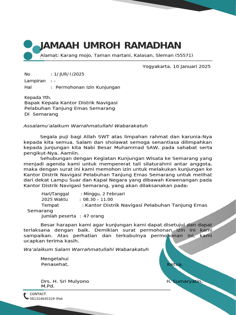 Surat Izin Kunjungan Umroh Ke Semarang | PDF