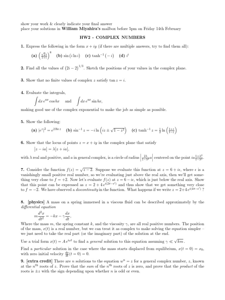 hw2_complex | PDF | Viscosity | Complex Number