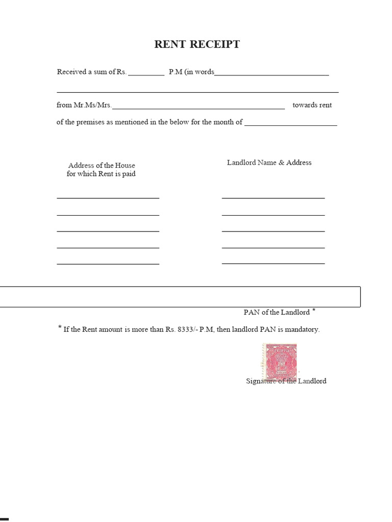 Rent Receipt Template for Tenants | PDF