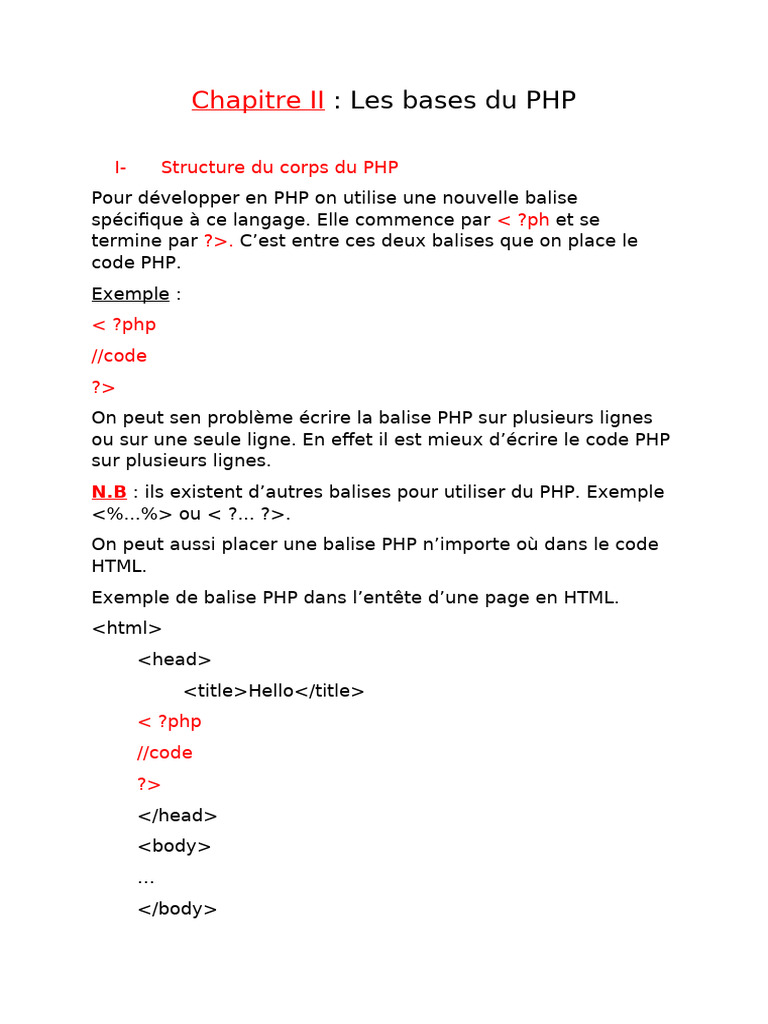 Introduction aux balises PHP | PDF | PHP | Langage de balisage