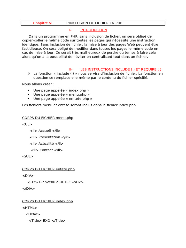 Inclusion de fichiers en PHP | PDF