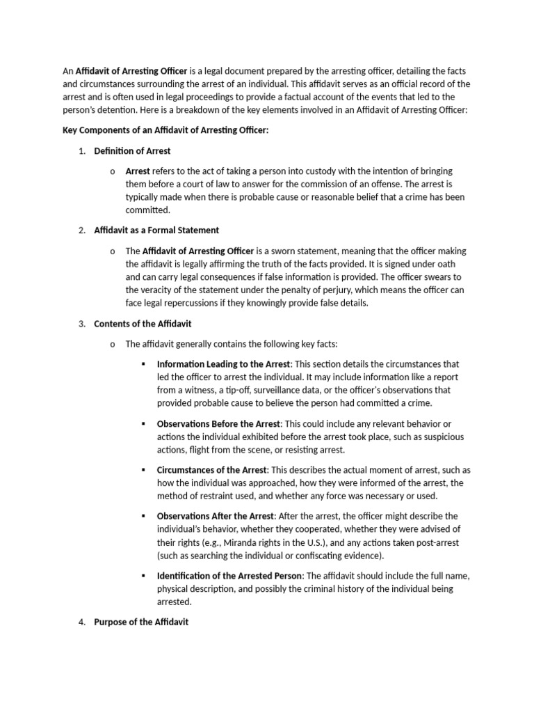 Affidavit of Arresting Officer Explained | PDF | Affidavit | Arrest
