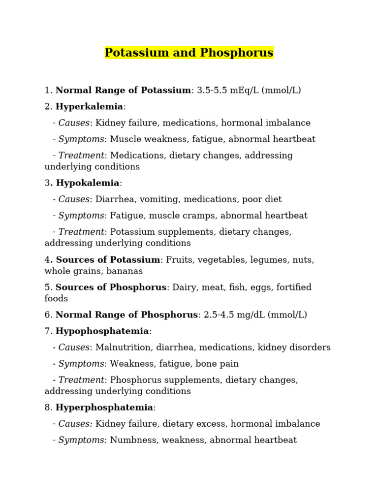 Potassium and Phosphorus | PDF