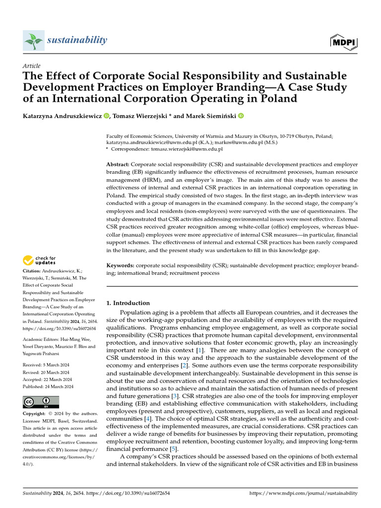 Sustainability 16 02654 v2 | PDF | Corporate Social Responsibility ...