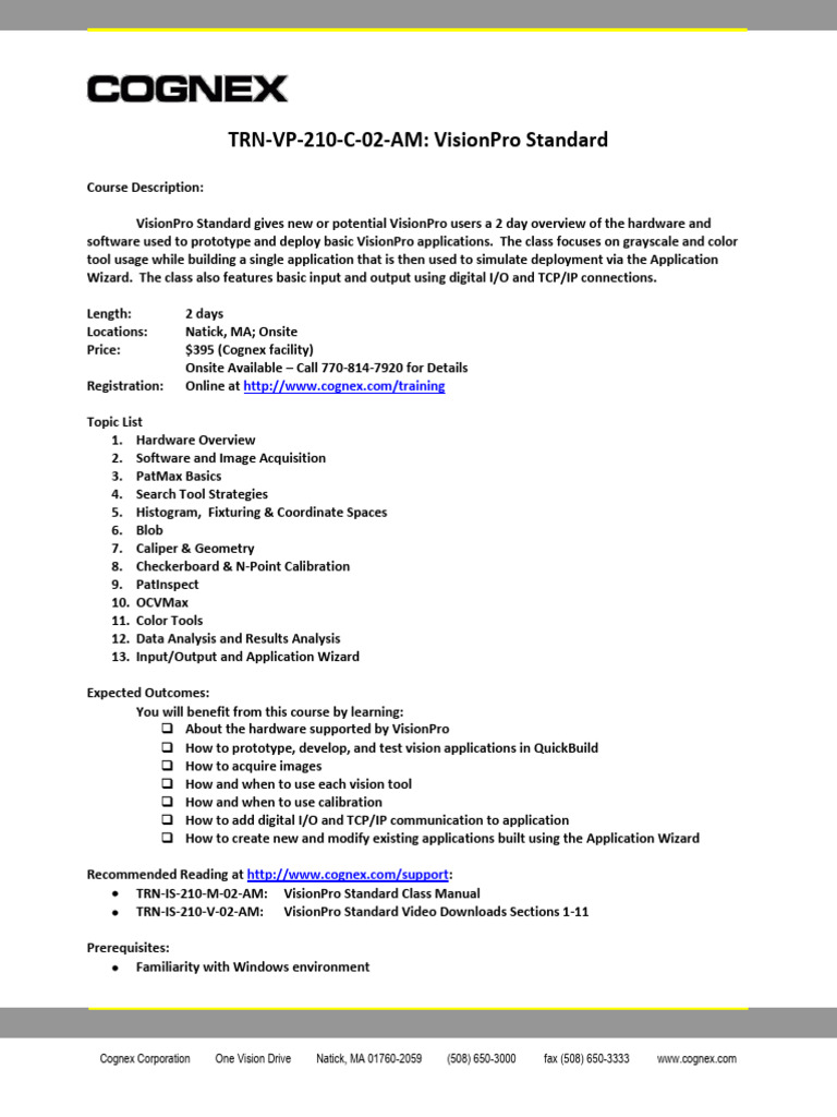VisionPro Standard Training Overview | PDF | Camera | Computing