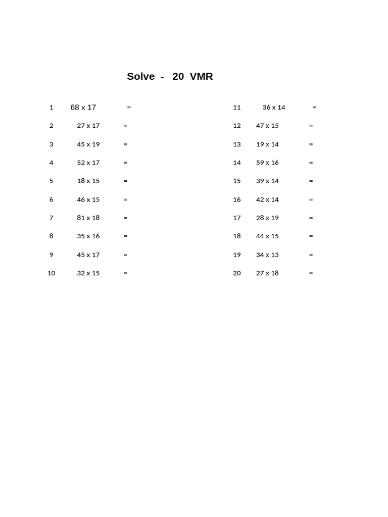 Solve 20 vmr for vedic math pdf
