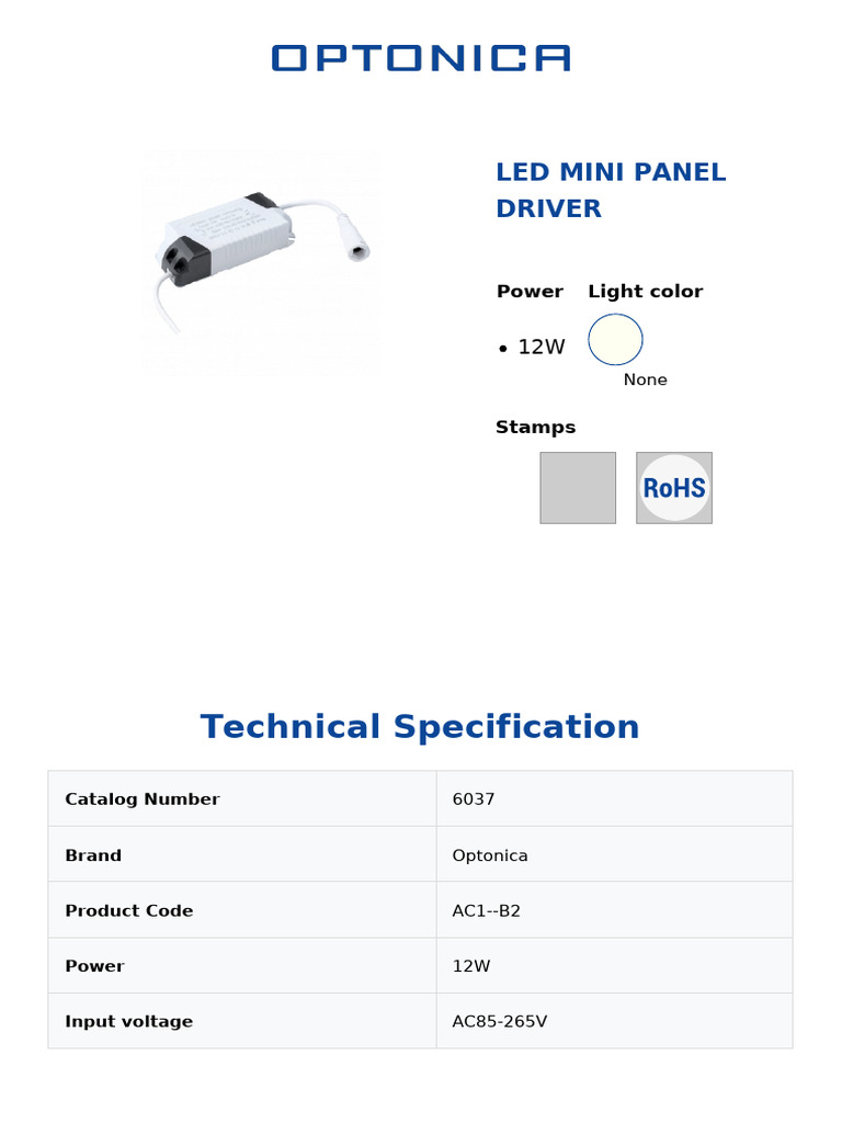 Optonica 12W LED Mini Panel Driver | PDF