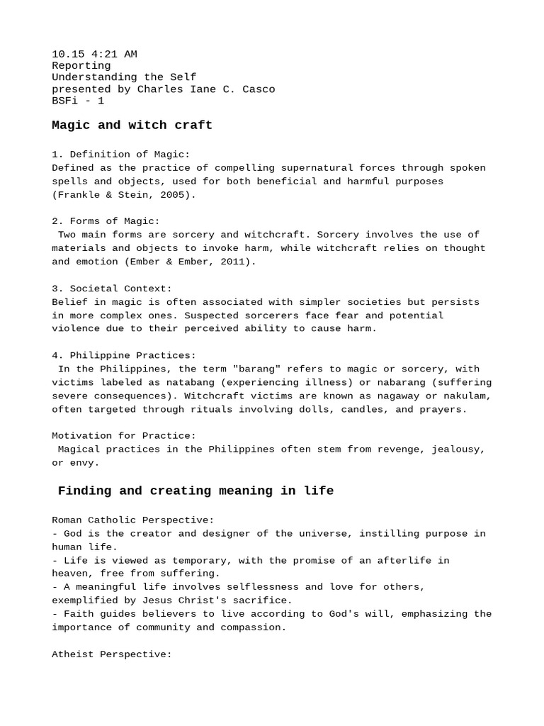Notes For Understanding The Self | PDF | Witchcraft | Existentialism