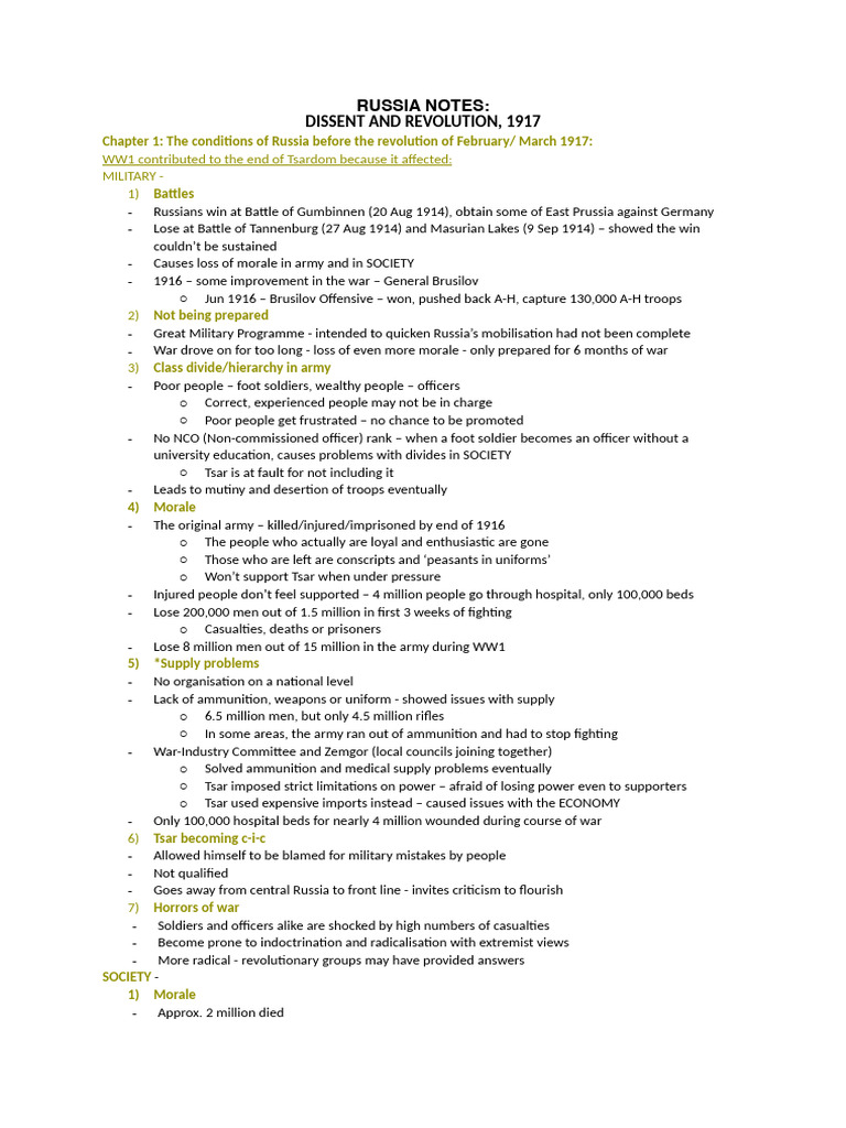 Russia Notes (1) | PDF | Vladimir Lenin | Bolsheviks