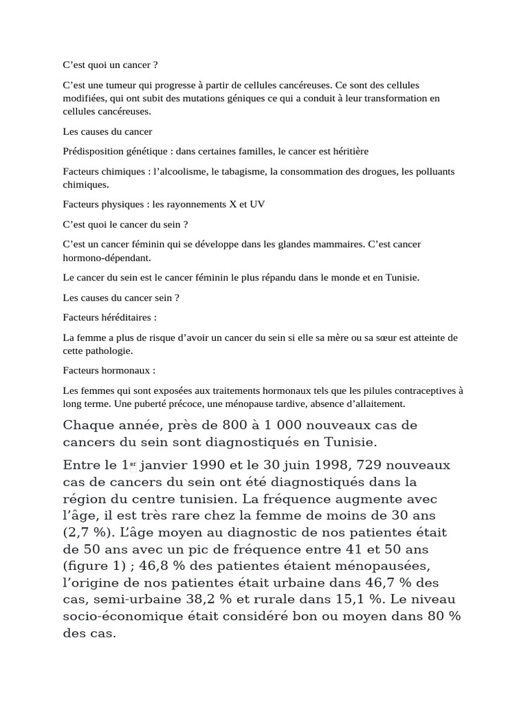Cancer du sein en Tunisie : causes et prévention | PDF | Cancer du sein ...
