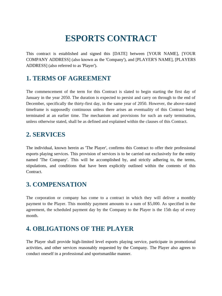 Esports Player Contract Template | PDF | Indemnity | Consent