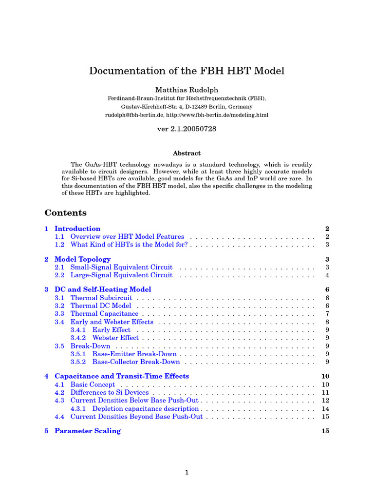 FBH HBT Model Documentation | PDF | Bipolar Junction Transistor ...