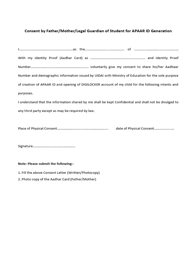 APAAR ID Consent Form Template | PDF