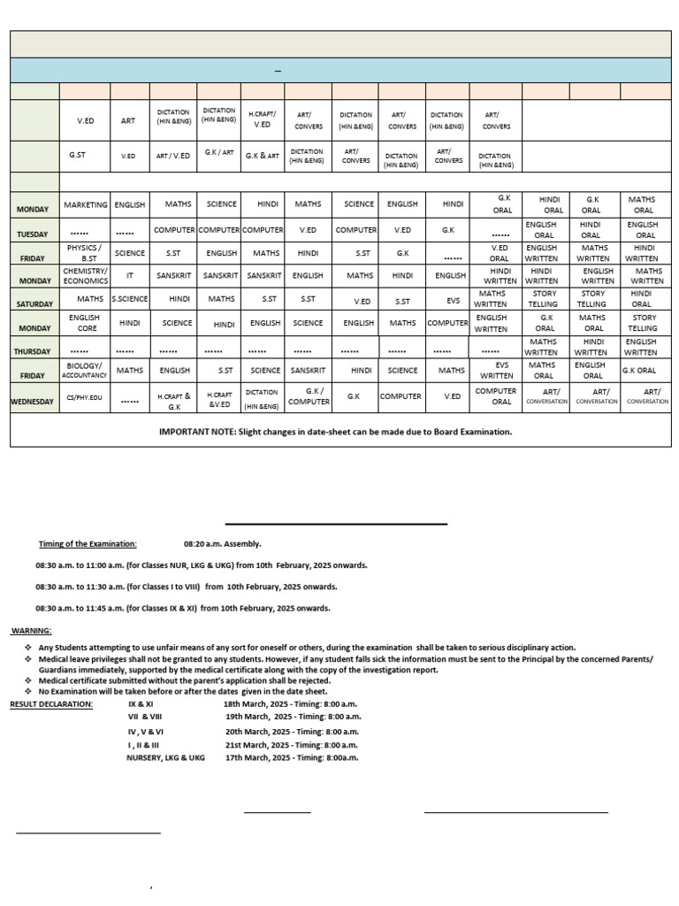 Annual Exam Date Sheet 2024-2025 | PDF