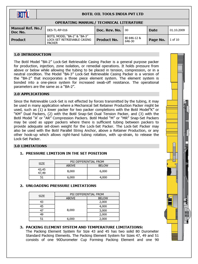 Botil BA-2 & BA-3 Packer Manual | PDF | Mechanical Engineering