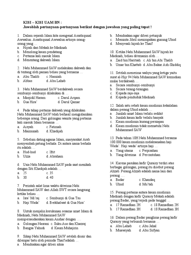 Soal Sejarah Kebudayaan Islam