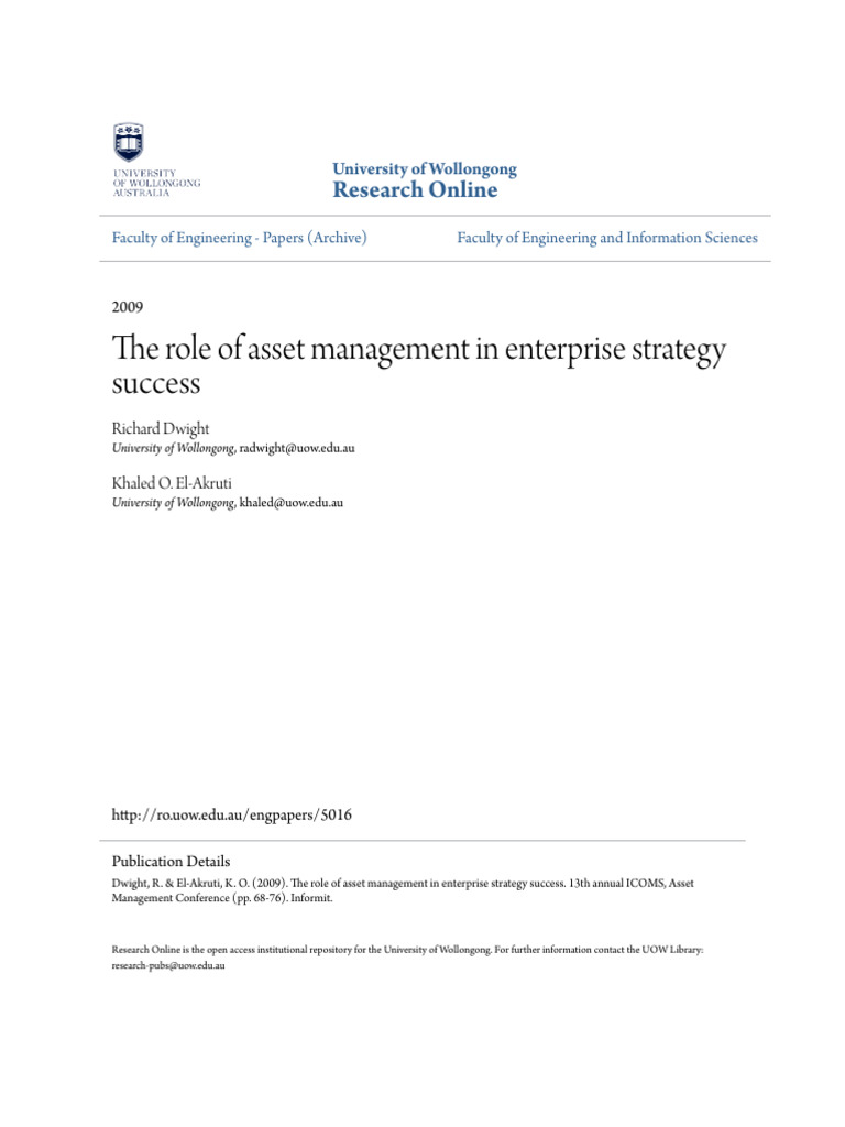 The Role of Asset Management in Enterprise Strategy Success: Research ...