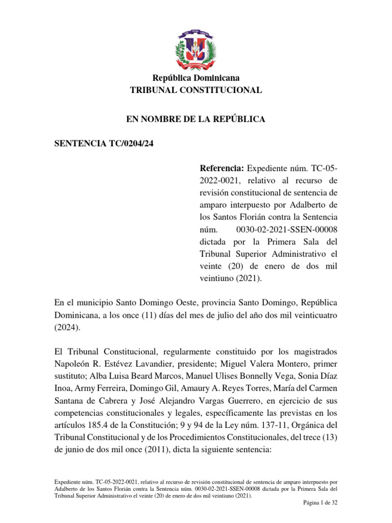 SENTENCIA DEL 11-07-2024 - TC - 0204 - 24 - Tribunal - Constitucional