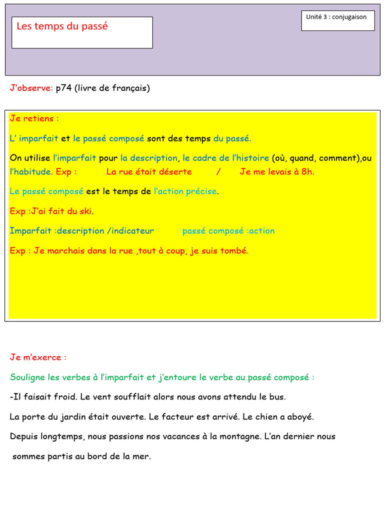 Les temps du passé : Imparfait et passé composé | PDF