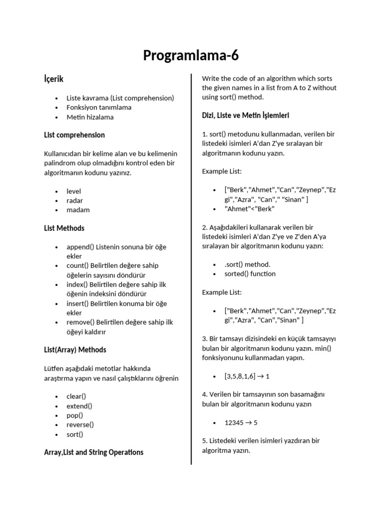 Programlama-6: İçerik | PDF