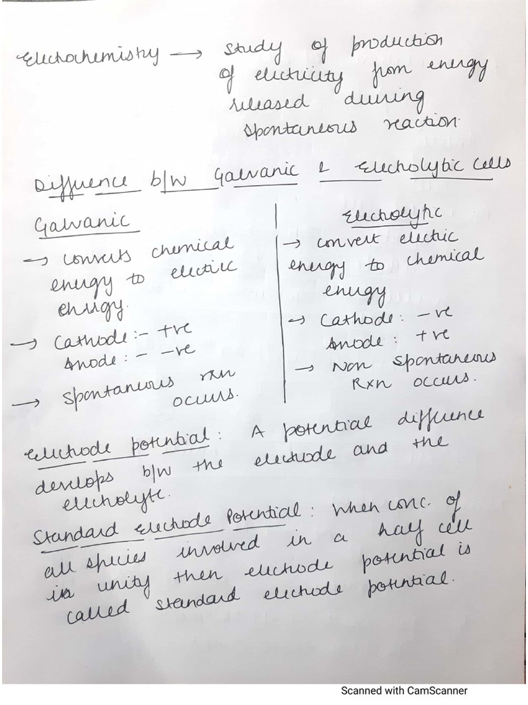 Imp Points Electrochemistry Handwritten 12th | PDF
