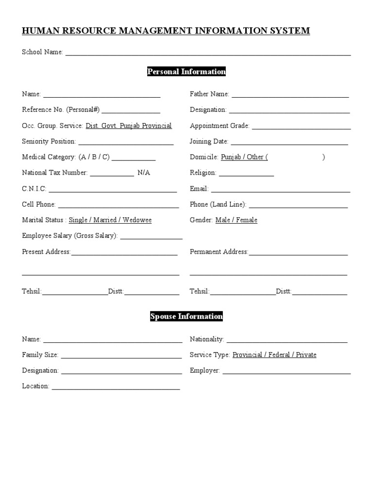 Hrmis Form | PDF | Employment | Government