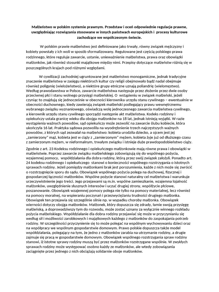 Małżeństwo W Polskim Systemie Prawnym | PDF