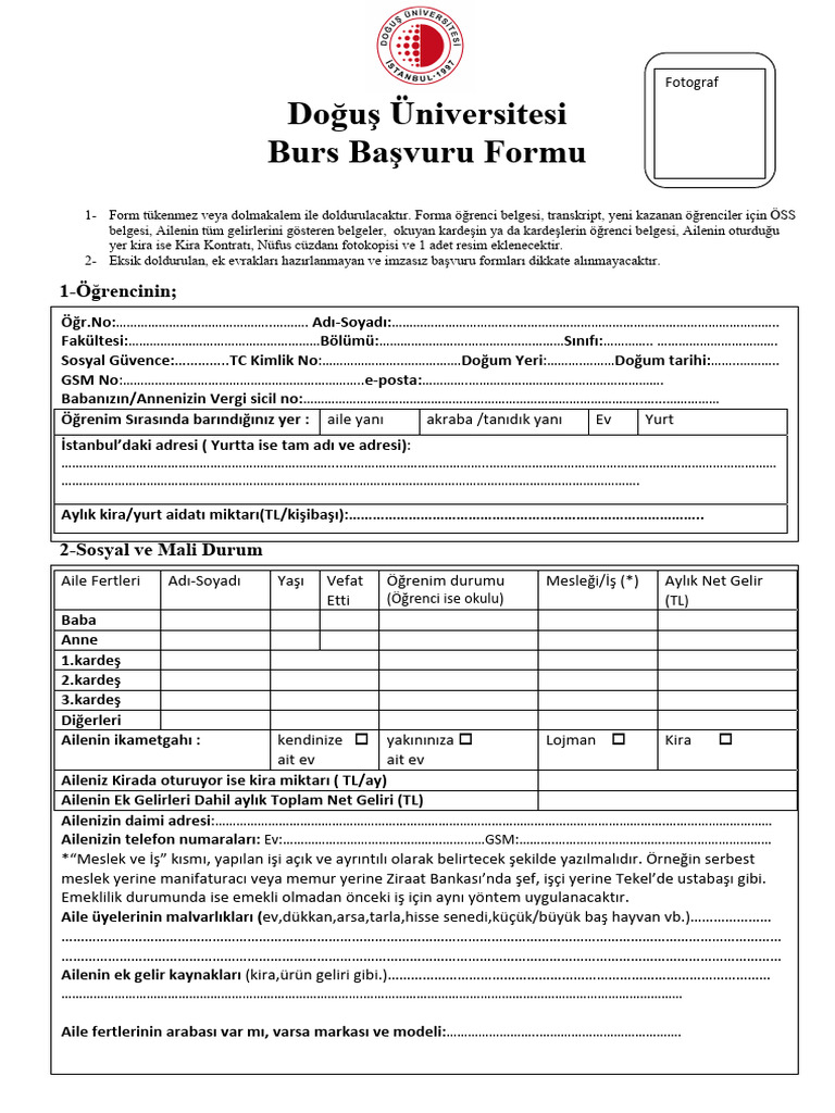 Burs Başvuru Formu | PDF