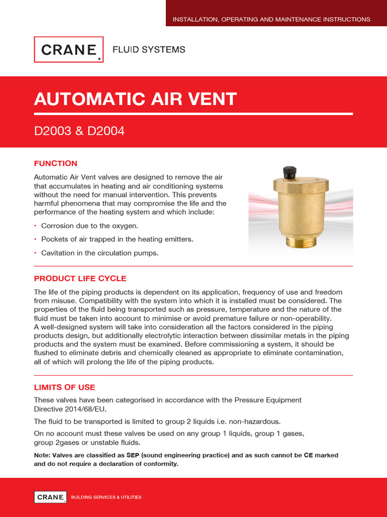 Automatic Air Vent D2003 & D2004 Guide | PDF | Valve | Corrosion