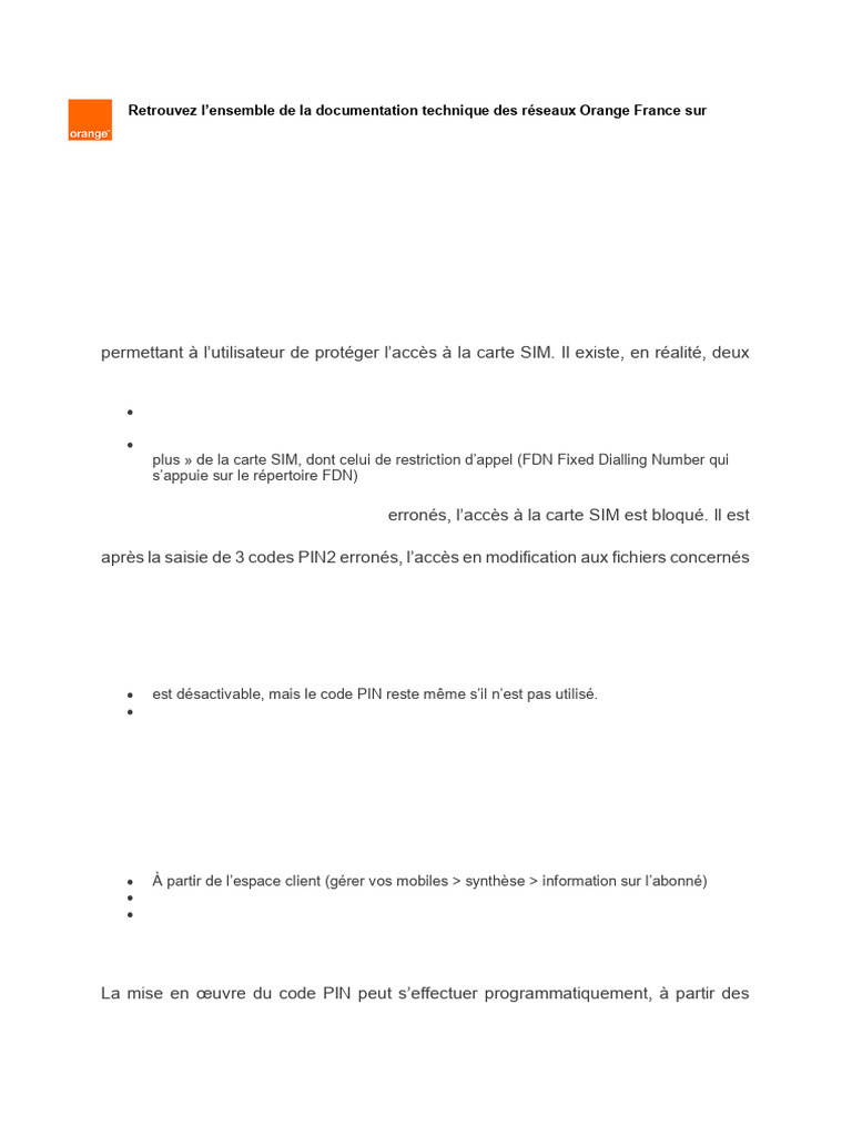 Codes PIN et PUK des cartes SIM Orange | PDF | Numéro d'identification ...