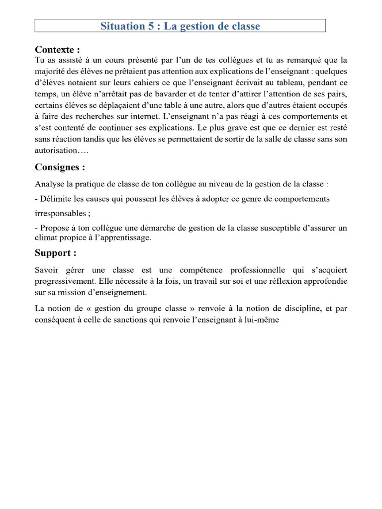 Situation 5 - Gestion de Classe | PDF