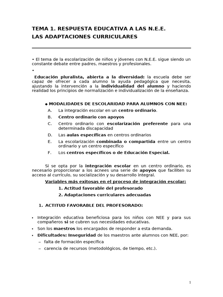 Adaptaciones Curriculares para N.E.E. | PDF | Plan de estudios | Evaluación