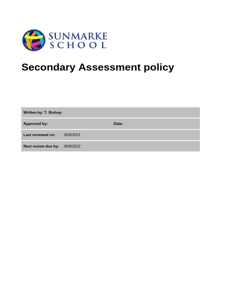 Secondary Assessment Policy Overview | PDF | Educational Assessment ...